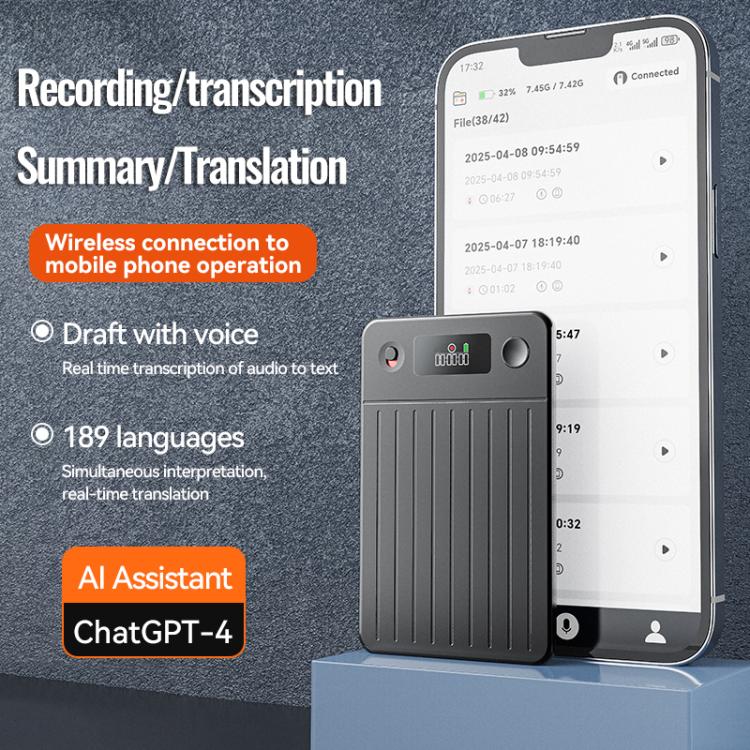 A3P 0.42-inch Mid Display Stripe Texture Ultra-thin AI Smart Voice Recorder Support AIREC-APP, 8GB, 16GB, 32GB, 64GB, 128GB, 256GB