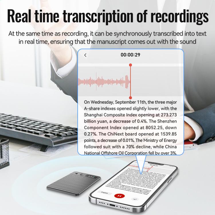 A3P 0.42-inch Right Display Twill Texture Ultra-thin AI Smart Voice Recorder Support AIREC-APP, 8GB, 16GB, 32GB, 64GB, 128GB, 256GB