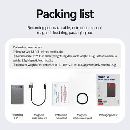 A3P 0.42-inch Right Display Twill Texture Ultra-thin AI Smart Voice Recorder Support AIREC-APP, 8GB, 16GB, 32GB, 64GB, 128GB, 256GB