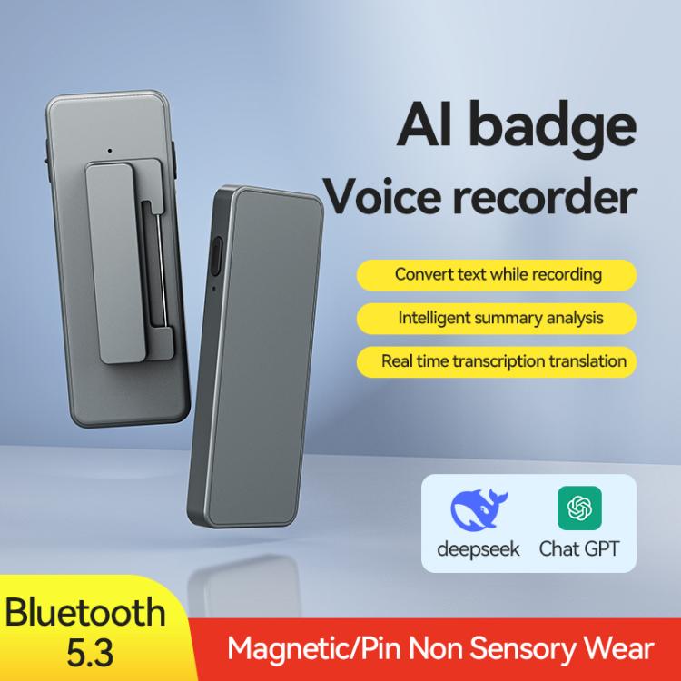 A7 Employee ID Badge AI Voice Recorder with Pin Support AIREC-APP, 8GB, 16GB, 32GB, 64GB, 128GB, 256GB