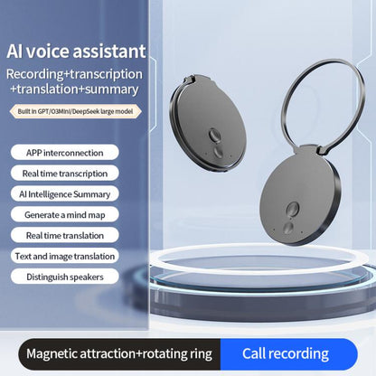 A30 Magnetic Ring AI Voice Recorder & Phone Stand Support AIREC-APP, 8GB, 16GB, 32GB, 64GB, 128GB, 256GB