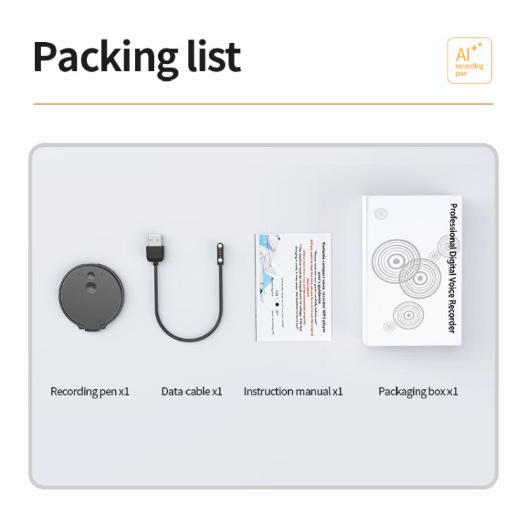 A30 Magnetic Ring AI Voice Recorder & Phone Stand Support AIREC-APP, 8GB, 16GB, 32GB, 64GB, 128GB, 256GB