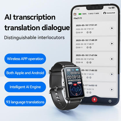 S18A 1.47-inch Screen AI Dialogue Translation Voice Recording Bracelet Support AIREC-APP, 8GB, 16GB, 32GB, 64GB, 128GB