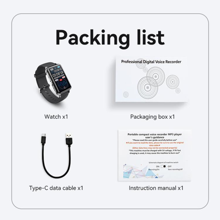 S18A 1.47-inch Screen AI Dialogue Translation Voice Recording Bracelet Support AIREC-APP, 8GB, 16GB, 32GB, 64GB, 128GB
