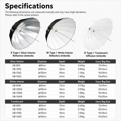 Godox Photography Studio Reflector Diffuser, UB-85S Black Silver Umbrella, UB-85S Black Silver Umbrella with Softbox, UB-105S Black Silver Umbrella, UB-105S Black Silver Umbrella with Softbox, UB-130S Black Silver Umbrella