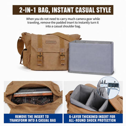 CADeN DSLR Camera Lens Canvas Messenger Bag Large Capacity Bag, 33 x 29 x 12cm
