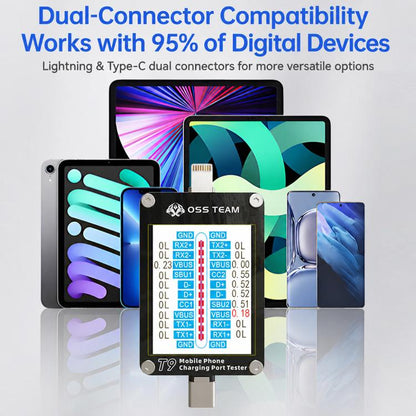 OSS T9 Smart HD Display Lightning & Type-C Tail Plug Tester, T9