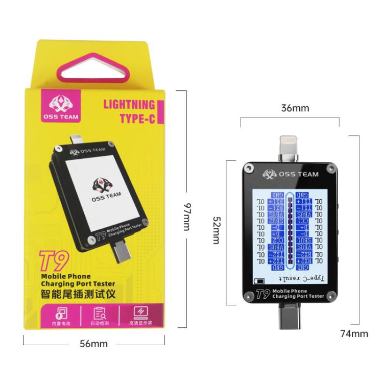 OSS T9 Smart HD Display Lightning & Type-C Tail Plug Tester, T9