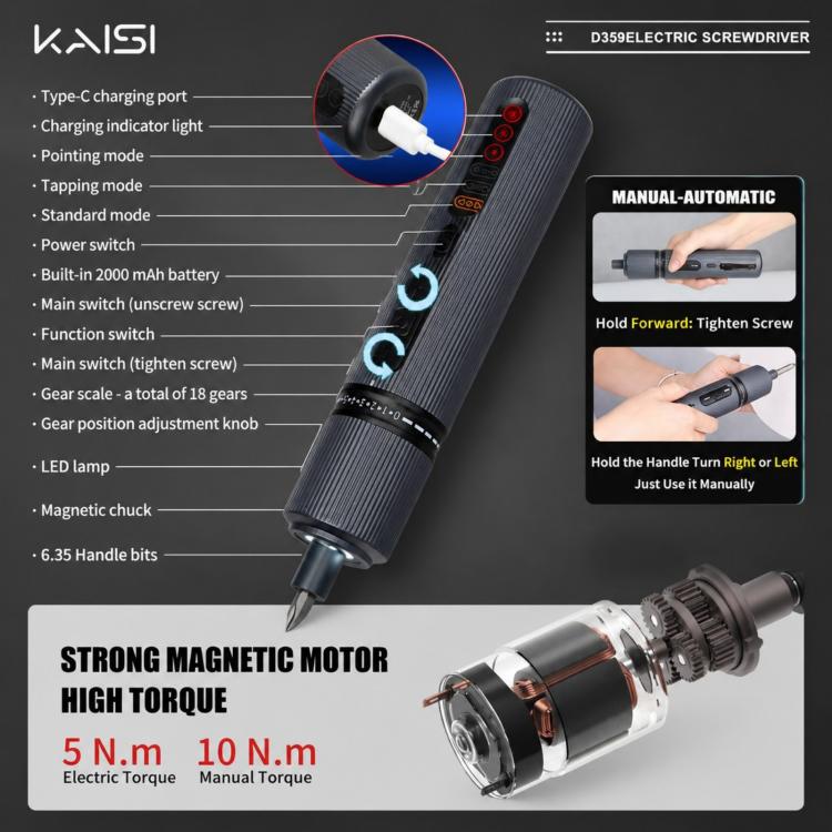 Kaisi D359 37 in 1 Rechargeable Torque Electric Screwdriver Set, Kaisi D359