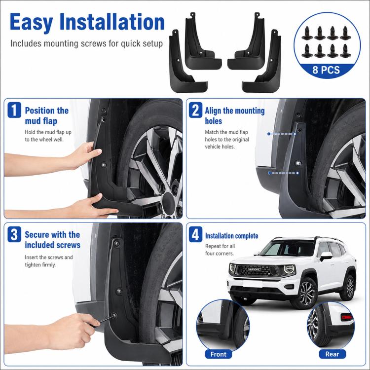 4pcs/Set Car Wheel Splash Flaps Fender Guard, For GreatWall Haval H7 2023-2025