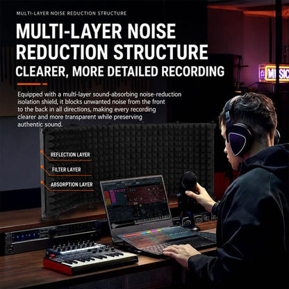 M3P Foldable Three-Panel Microphone Isolation Shield Windproof Screen with Phone Clip, M3P Isolation Shield+Phone Clip