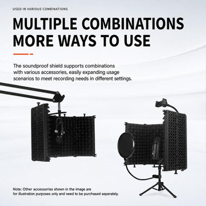 M3P Foldable Three-Panel Microphone Isolation Shield Windproof Screen with Phone Clip, M3P Isolation Shield+Phone Clip