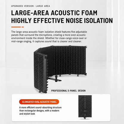M5P Foldable Five-Panel Microphone Isolation Shield Windproof Screen with Phone Clip, M5P Isolation Shield+Phone Clip
