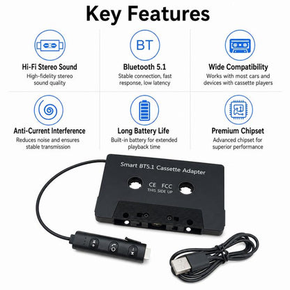 BlueTooth 5.1 In Car MP3 to Cassette Converter Tape Player
