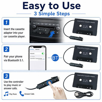 BlueTooth 5.1 In Car MP3 to Cassette Converter Tape Player