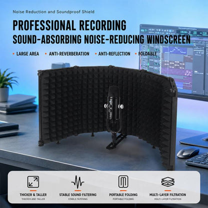 M5P Foldable Five-Panel Microphone Isolation Shield with Phone Clip, Tripod, Pop Filter Kit, M5P Isolation Shield+Phone Clip+Tripod+Pop Filter