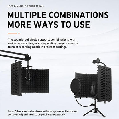 M3 Foldable Three-Panel Metal Casing Microphone Isolation Shield with Tripod and Pop Filter Kit, M3 Metal Casing Isolation Shield+Tripod+Pop Filter
