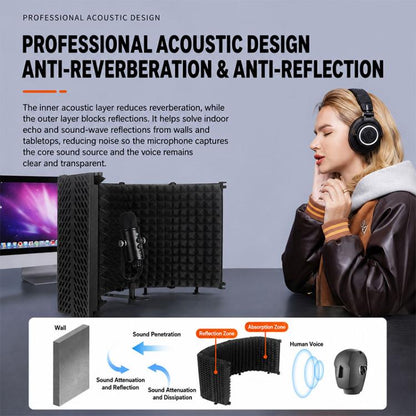 M5 Foldable Five-Panel Metal Casing Microphone Isolation Shield with Tripod and Pop Filter Kit, M5 Metal Casing Isolation Shield+Tripod+Pop Filter