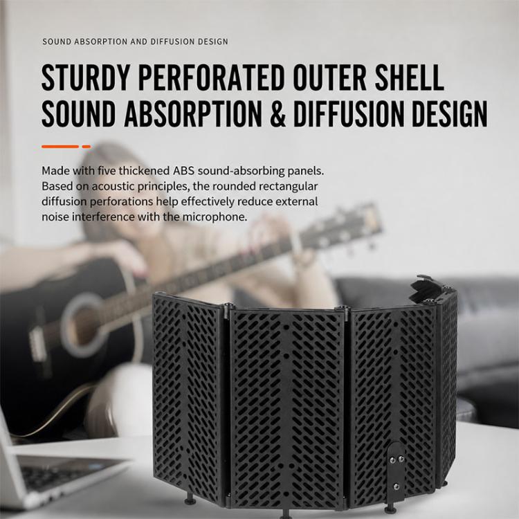 M5 Foldable Five-Panel Metal Casing Microphone Isolation Shield with Tripod and Pop Filter Kit, M5 Metal Casing Isolation Shield+Tripod+Pop Filter