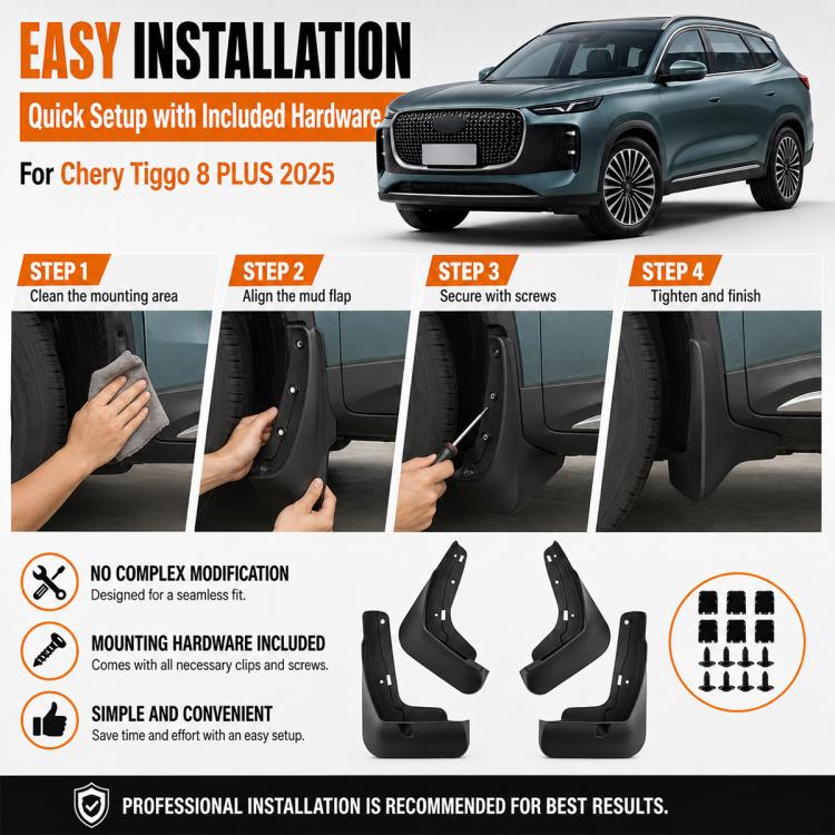4pcs/Set Car Wheel Splash Flaps Fender Guard, For Chery Tiggo 8 PLUS 2025
