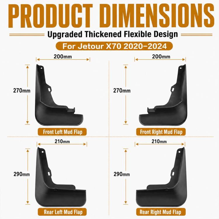 4pcs/Set Car Wheel Splash Flaps Fender Guard, For Chery Jetour X70 2020-2024
