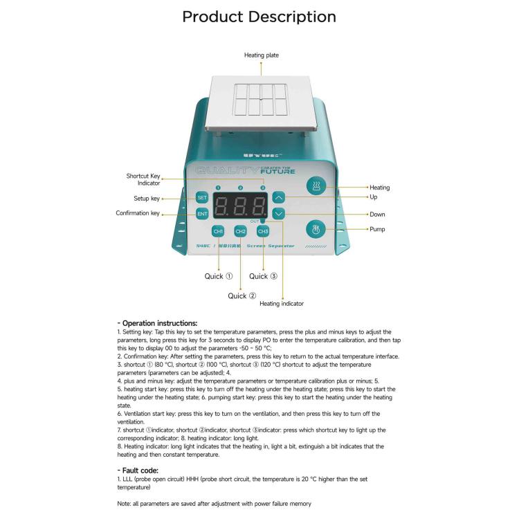 UYUE 948C 7-inch LCD Constant Temperature Heating Separation Machine, EU Plug, US Plug