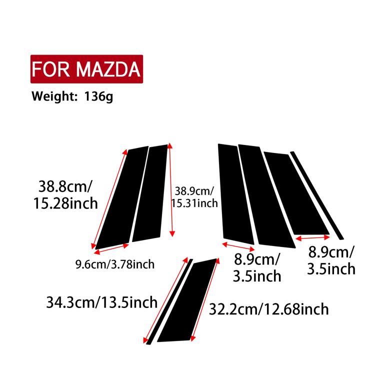For Mazda CX-50 2022-2024 8pcs/Set Car B-Pillar Piano Black Finish Style Sticker, B-Pillar Piano Black Finish Style