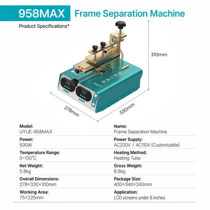 UYUE 958 Max 8-inch LCD Screen Frame Separator Machine, EU Plug, US Plug