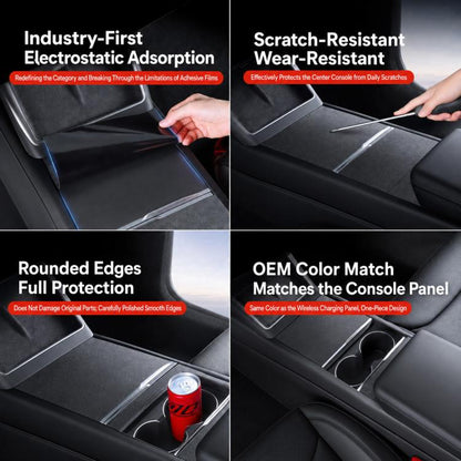 Dashboard Center Control Suede Leather Anti-Static Sticker, For Tesla Model Y / Y L / 3 Black, For Tesla Model Y / Y L / 3 Grey