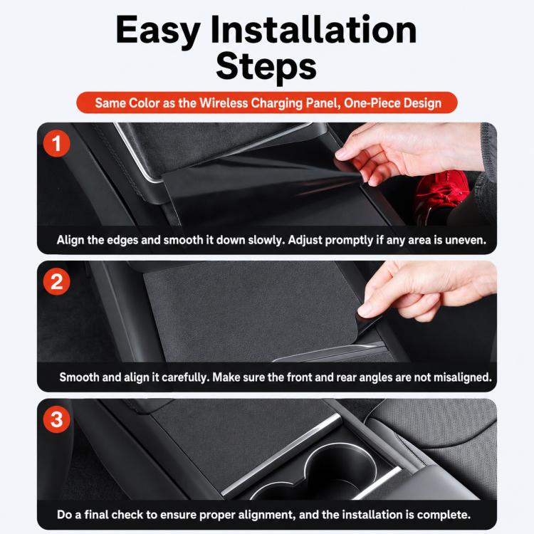 Dashboard Center Control Suede Leather Anti-Static Sticker, For Tesla Model Y / Y L / 3 Black, For Tesla Model Y / Y L / 3 Grey