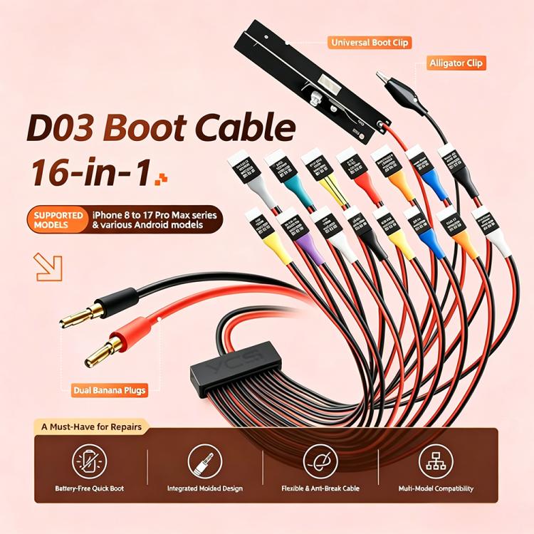 MR.YANG D03 16 in 1 Charging Boot DC Power Detection Cable for iPhone 8-17  Pro Max / Android, MR.YANG D03