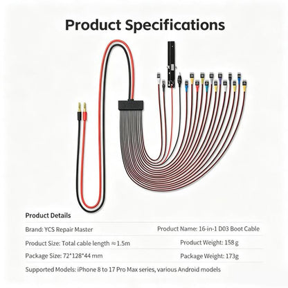 MR.YANG D03 16 in 1 Charging Boot DC Power Detection Cable for iPhone 8-17  Pro Max / Android, MR.YANG D03