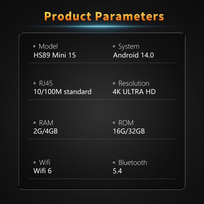 HS89 Mini 15 Android 14 Smart TV Set Top Box, RK3539 Quad-Core Cortex-A55, 2GB+16GB, 4GB+32GB