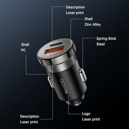Yesido Y73 30W USB-A Type-C Dual Ports Car Charger with Type-C to 8 Pin Cable, Y73