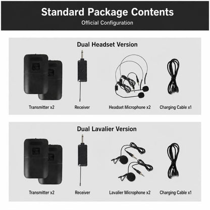 E8 1 to 2 VHF Wireless Dual-Channel Microphone, Headset, Lavalier
