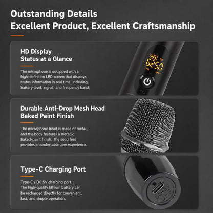 E11 1 to 2 UHF Wireless Dynamic Handheld Microphone