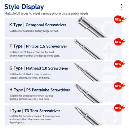 MEGA-IDEA 2D Throne Non-slip Aluminum Alloy Precise Screwdriver, A 1.3, B 0.7, C 0.8, D 2.5, E T2, F 1.5, G 1.0, H P5, I T3, J T5, O K