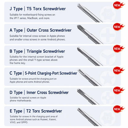 MEGA-IDEA 2D Throne Non-slip Aluminum Alloy Precise Screwdriver, A 1.3, B 0.7, C 0.8, D 2.5, E T2, F 1.5, G 1.0, H P5, I T3, J T5, O K