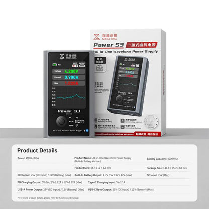 MEGA-IDEA Power S3 DC 25V Multi-Port Output Portable All-In-One Waveform Power Supply