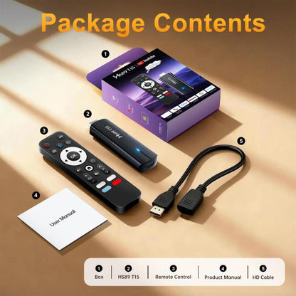 HS89 T15 Android 14 Mini HD TV Stick with Remote Control, RK3539 Cortex-A55 Quad-Core, 2GB+16GB, 4GB+32GB