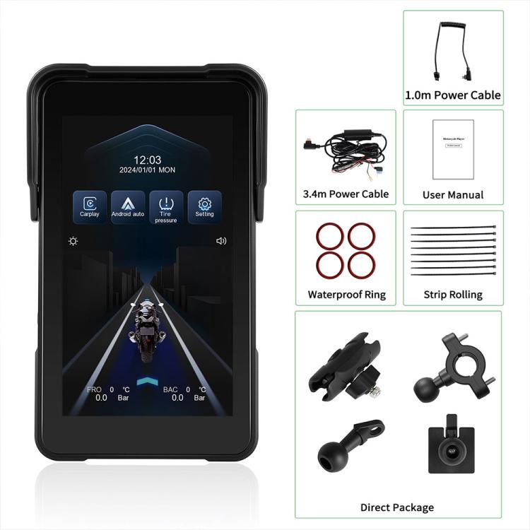 5 inch Vertical Motorcycle Portable Waterproof CarPlay GPS Navigator, Standard, Standard+Tire Pressure Monitor