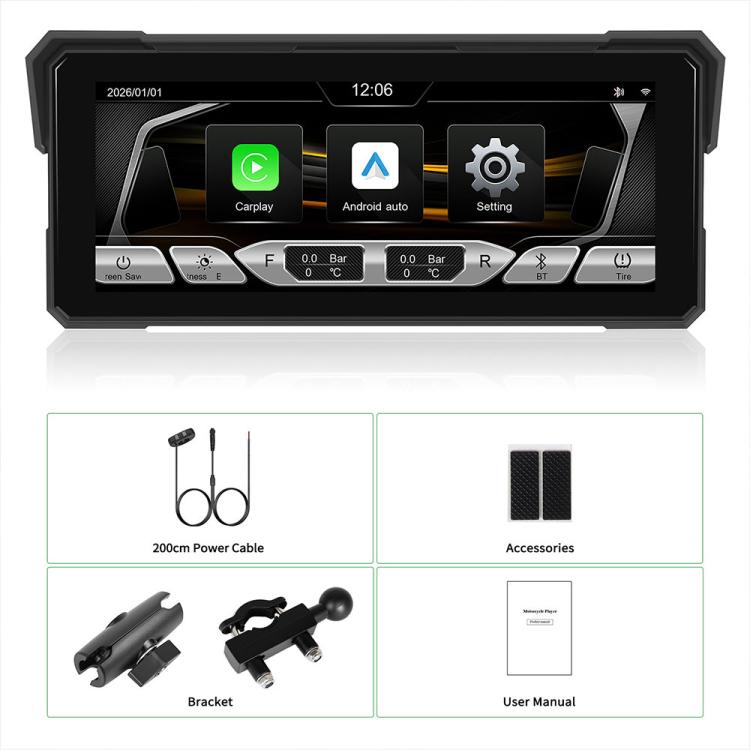 8.1 inch Motorcycle Portable Waterproof Wireless CarPlay GPS Navigator, Standard, Standard+Tire Pressure Monitor