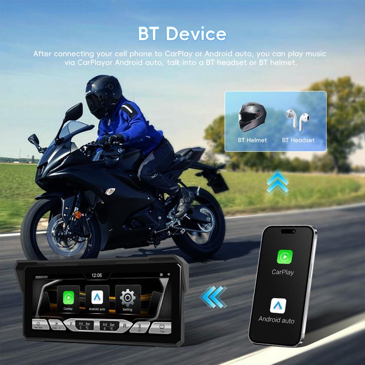 8.1 inch Motorcycle Portable Waterproof Wireless CarPlay GPS Navigator, Standard, Standard+Tire Pressure Monitor