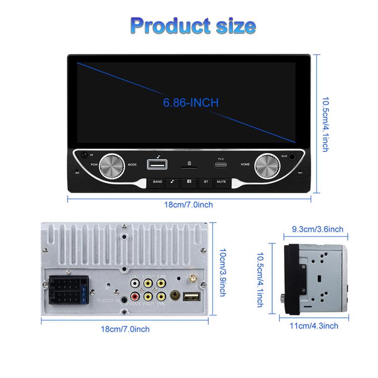 6.86 inch Car Wireless Carplay Dual Spindle MP5 Player, Standard, Standard+Reversing Camera
