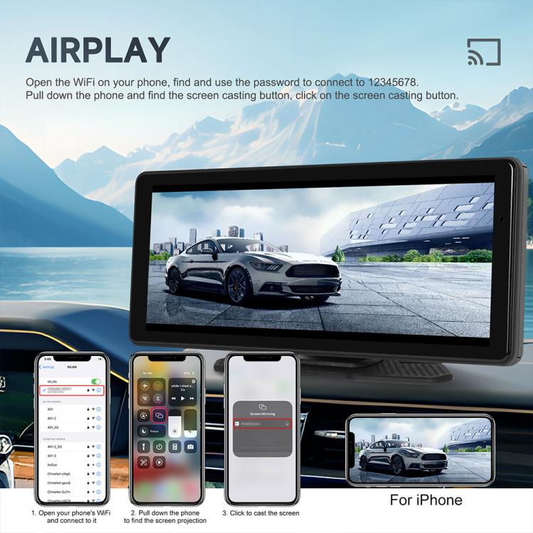 8.1 inch 2.5K Center CarPlay Auto Car Portable Navigation Screen, Standard, Standard+Reversing Camera