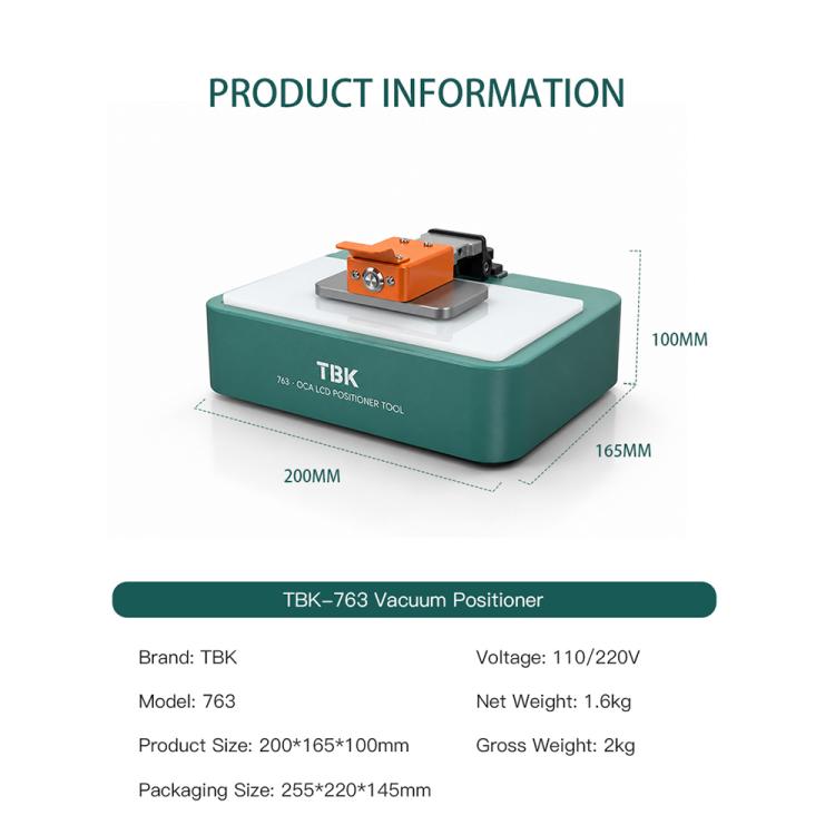 TBK 763 Vacuum OCA LCD Positioning Machine, EU Plug, US Plug, UK Plug
