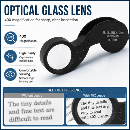 21011 Portable Foldable 40x Magnifying Glass with LED Light