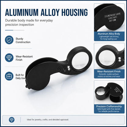 21011 Portable Foldable 40x Magnifying Glass with LED Light