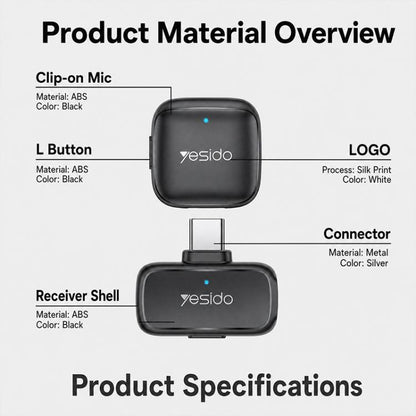 Yesido KR26 Standard Noise Reduction Wireless Lavalier Microphone with 8 Pin Receiver