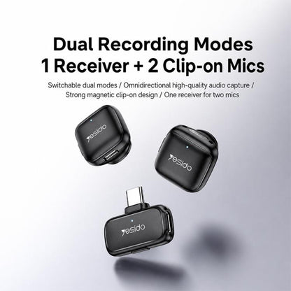 Yesido KR28 1 to 2 Standard Noise Reduction Wireless Lavalier Microphone with 8 Pin Receiver